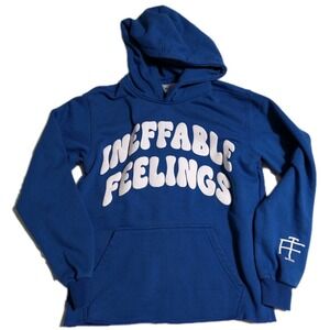 Ineffable Feelings Blue‎ Hoodie Sweatshirt Graphic Print Size L Cozy Streetwear